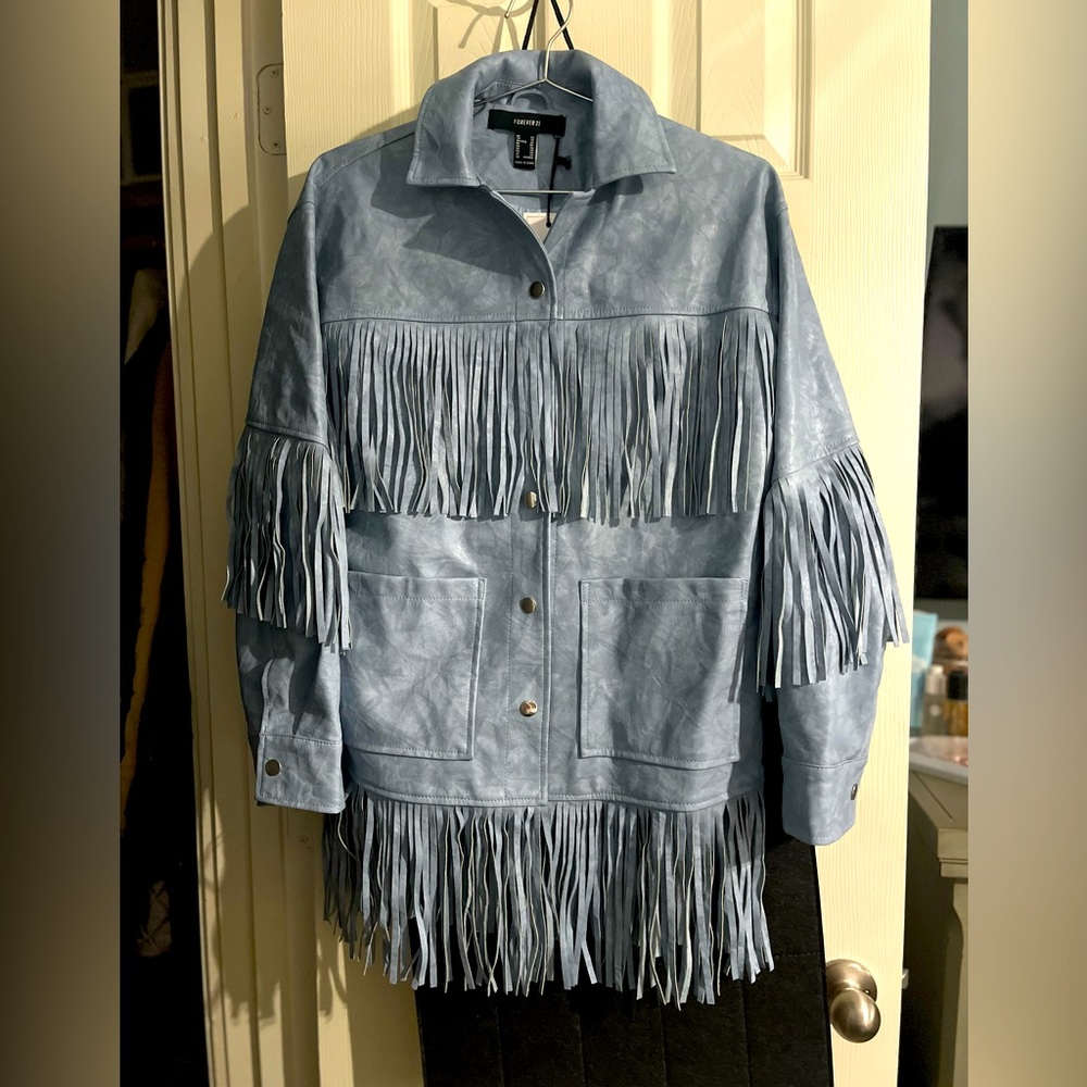Forever 21 Faux Leather Fringe Shacket Blue